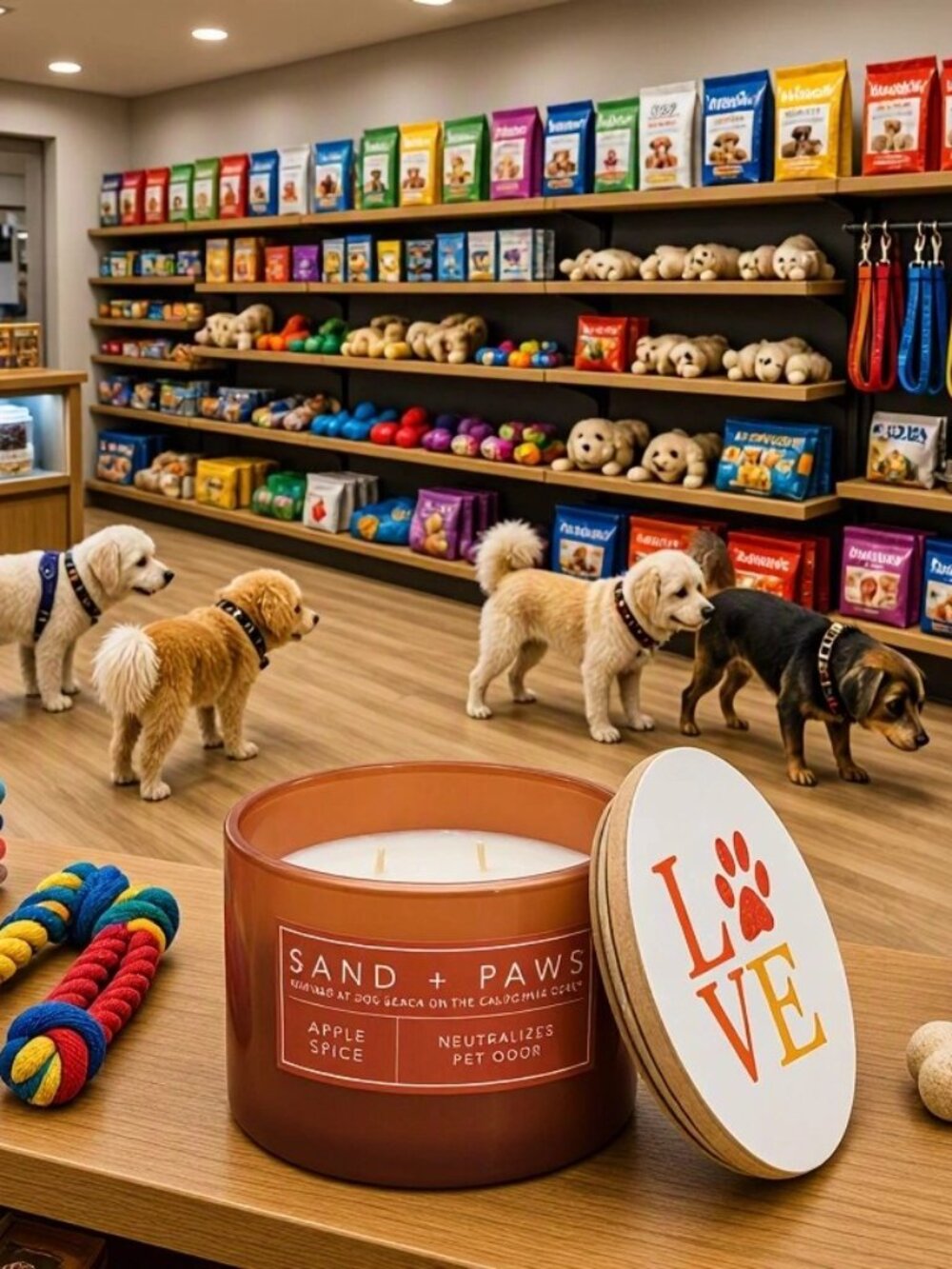 NWT - Sand + Paws 12 oz LOVE Dog Paw Print Candle - 2-Wick - Apple Spice